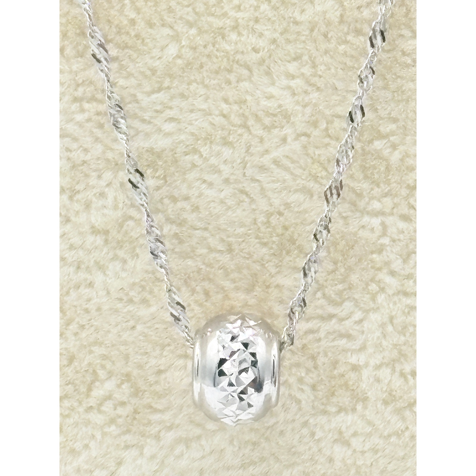 Solid 14k Wg Twisted Rope 18" Chain Necklace With Diamondcut Bead Pendant